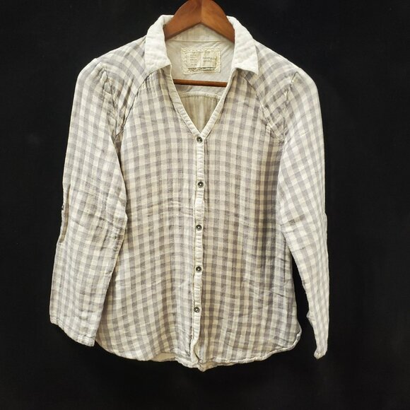 Anthropologie Oversized Gingham Plaid Button Up Top Size XS Country Gauzy Cotton - Picture 2 of 11